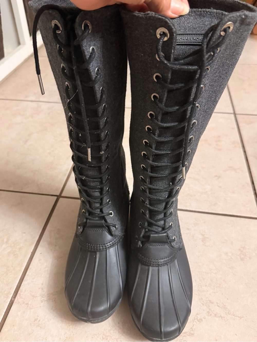 MICHAEL Michael Kors Charcoal Gray Lace-Up Tall Duck Boots